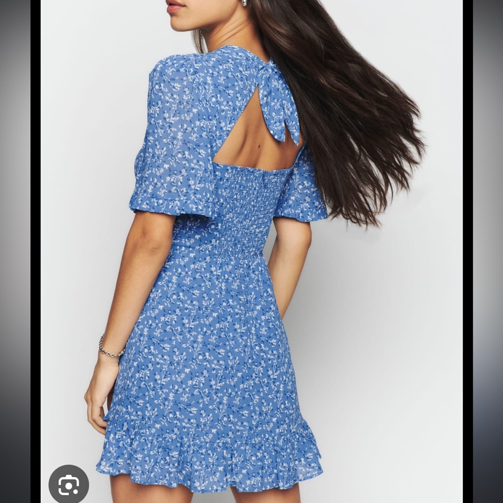 Reformation Alaina Blue Floral Mini Dress, 2